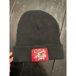 Ed Hardy Love Kills Slowly Black Knit Beanie Hat Skull Tattoo Graphic Cuffed Cap